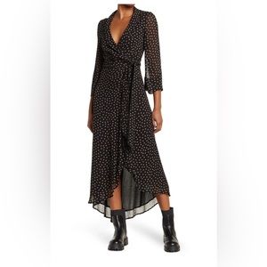 Ganni Navy Blue Polka-Dot Georgette Maxi Wrap Dress EU size 36/4 whimsygoth